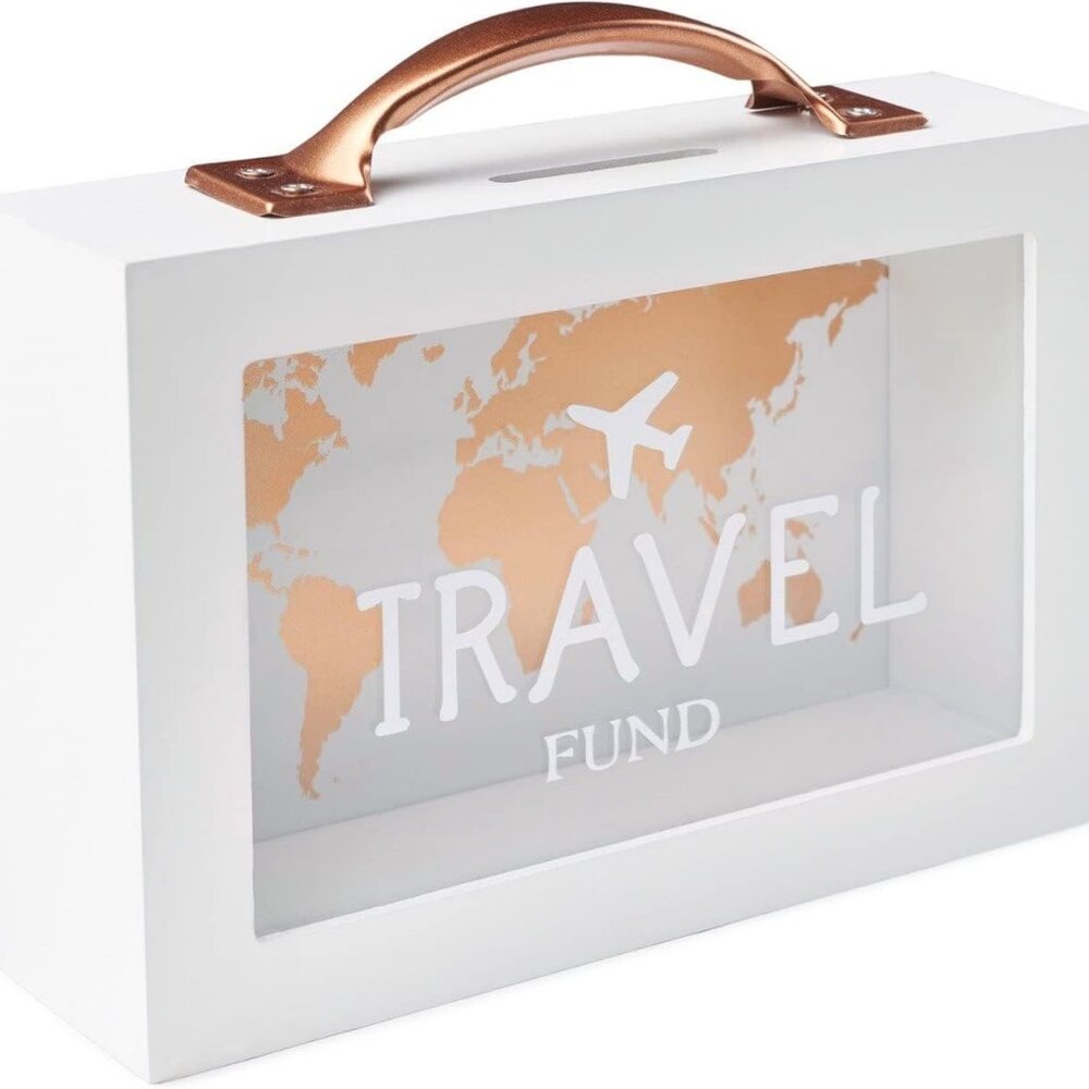 Shadow Money Box for Travel Savings - Coin Bank for Adults - Vacation Jar - Whit